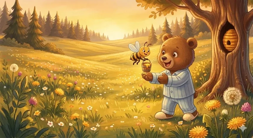 medve mese gyerekeknek – Méhecske Zsuzsi mézes vödröcskét ad Mackó Marcinak