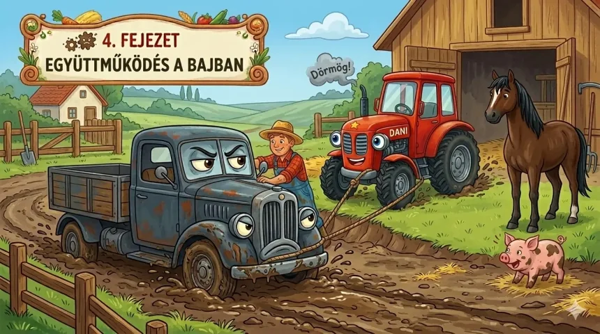 Traktoros mese – Morgó Misi, a mogorva kék teherautó megérkezik a tanya csűrjébe