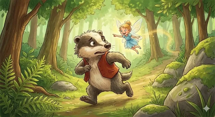 varázslatos mese gyerekeknek – Morgó borz és Csilinke tündér együtt sietnek az erdőben