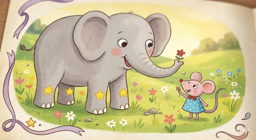 fejlesztő mese 2 éveseknek – Elemér elefánt és Mici egér találkozása virágos réten