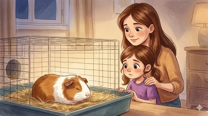 mese kisállat haláláról gyerekeknek – Mogyoró pihen, Luca és Mama figyelik