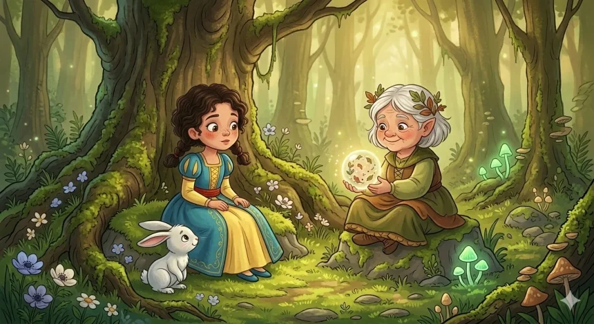 rövid hercegnős mese kislányoknak – Réka hercegnő és Ezüstke nyúl találkozik Moha néni erdei tündérrel