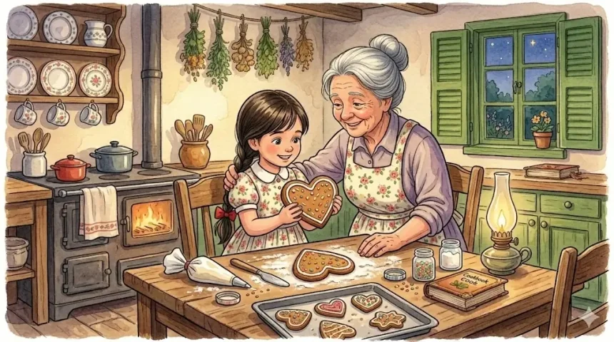esti mese nagymamáról – Zorka és Nagyi a konyhában szívecskés mézeskalácsos süteményeket sütnek együtt