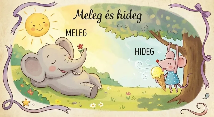 fejlesztő mese 2 éveseknek – Elemér a napon sütkérezik melegben, Mici hűsöl a fa árnyékában fagylalttal