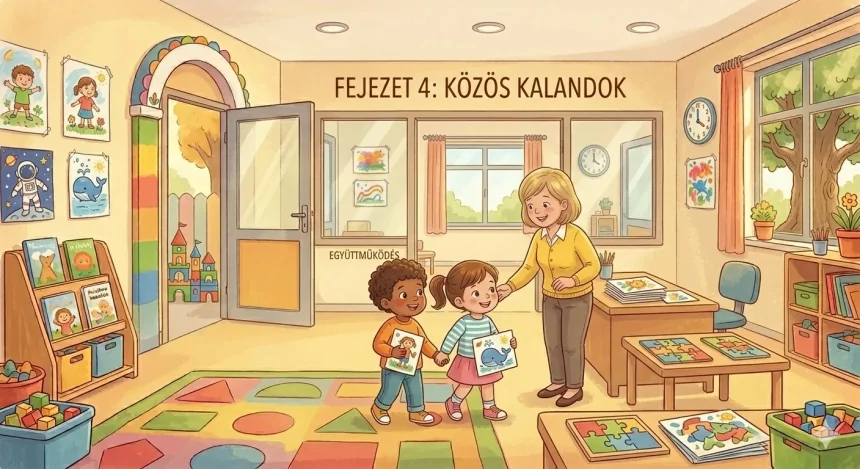 óvodai búcsú mese – Zoé és Ábel Nóri nénivel közösen tartják rajzaikat az óvodában