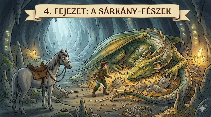 lovagi mese gyerekeknek – Bende szemben áll Zsaráttal a sárkánnyal a kincses barlangban